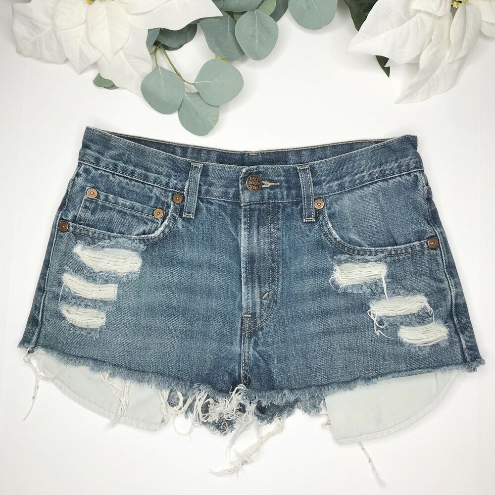 Furst Of A Kind Levis Womens Denim Cutoff Short 27 Frayed Hem Distressed Vintage